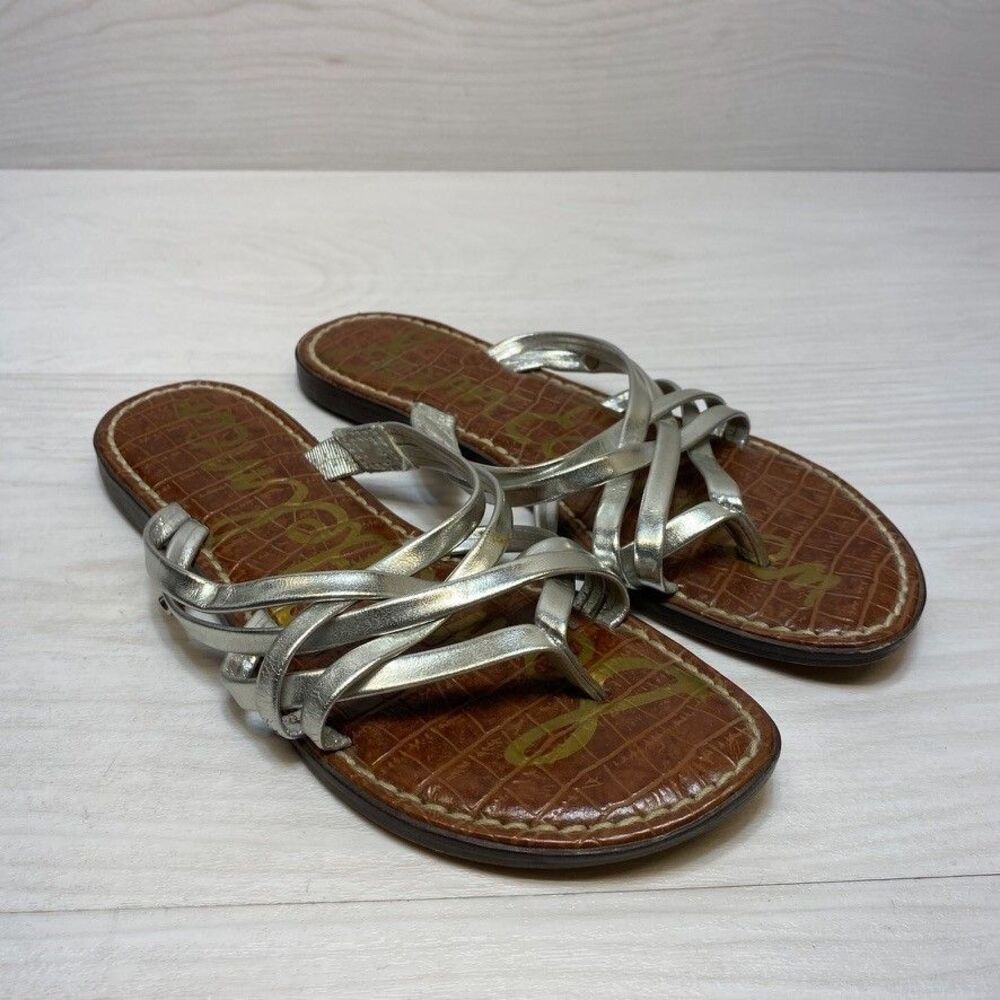 SAM EDELMAN Kids Gigi‎ Georgette Silver Strappy Slip-on Sandal Girl's Size 6